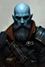 Placeholder: Warhammer 40k Bald with beard Human Rogue trader Blue and black commandant Jacket full portrait
