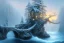 Placeholder: island waterfall old tree twigs rope bridge penguin winter