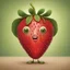 Placeholder: an anthropomorphic strawberry with pixie-cut hair, I want a man merged with a strawberry with pixie-cut hair, - a man who looks like a strawberry - a man whose skin is strawberry skin. I want a strawberry with arms and legs and hands and feet and finers and toes and a head with a nose, a mouth, ears, eyes and hair.