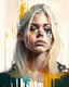 Placeholder: portrait, acrylic, fine drawing, blonde, woman, flowers, paint drips
