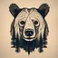 Placeholder: M shaped bear head combined with woods silhouette in backround, letterpress style, minimalistic pencil art