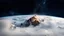 Placeholder: breathtaking, surreal landscape featuring a colossal, jagged mountain peak with patches of snow and ice, dramatically rising above a swirling sea of fluffy white clouds. The mountain should be the focal point, its rocky surface illuminated by a soft, golden light as if kissed by the first rays of dawn or the last glow of twilight. Surrounding the peak, the clouds should appear dense yet ethereal, with wisps of mist curling around the mountain's base, creating a sense of elevation