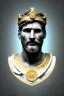 Placeholder: Ultra Realistic image, Roman sculpture, white marble material, Lionel Messi, gold Laurel leaves wreath, renaissance ornaments, radial gold lines, one gold star in heart, radial wave lines ornament, blue marble background, chisel style, waist up portrait, emperor style, epic, celestial, cinematic lighting, God light, god rays, 4k resolution, smooth details, ornate details, soft lighting, unreal engine 5, art station, substance 3d.