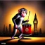 Placeholder: A monkey playing the drums, london skyline at night, oil painting