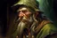 Placeholder: 1970's dark fantasy cover dnd style oil painting profile picture of an old herbalist hobo like hero.