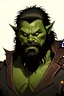 Placeholder: Generate a dungeons and dragons character portrait of the face of a grizzled male Half Orcs were humanoids born of both human and orc ancestry. they are taller and more stronger than your average human/ they have tough leathery skin in variations of green and eyes a golden yellow with a reptilian pupil