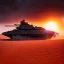 Placeholder: volumetric dramatic Wide desert Battle scene with futuristic hovering military armored Hovercraft tank painted by chris foss, floating, hover, 4k, 8k, [hovercraft] Minutiae, highly detailed, render, rivets, hovering, stripes, sunset duststorm, nimbus clouds