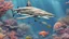 Placeholder: comic style, realistic coloring, underwater, coral reef, shark