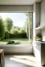 Placeholder: minimalist cozy kitchen with a big window, a breakfast nook and view to the garden