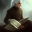 Placeholder: portrait of one single calm elf with white hair in brown suit reading a legendary book, fantasy character art, concept art, scribble style, somber, gloomy lighting, epic perspective, trending on artstation