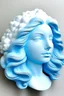 Placeholder: Full rubber female face with rubber effect in all face with cyan long hair sponge rubber effect with big white clouds