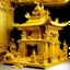 Placeholder: A golden yellow temple filled with gold and jewels designed in Mayan architecture painted by Auguste Rodin