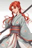 Placeholder: Samurai woman with long kimono, redhead,armor Wild Stance cartoon