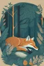 Placeholder: in a cosy vintage style, a fox sleeps in a forest