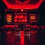 Placeholder: a table showing two whisky glasses on a table in the middle of a very dark bar room, red neon hues, van gogh style