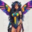 Placeholder: half body, long hair, with detailed blueprints and engineering schematics of a walking hybrid Madagascan sunset moth insect girl, in anime style, drawings, 8k, vibrant natural colors, tight bodysuit, white skin, wings above sholder