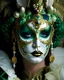 Placeholder: Beautiful faced italiwoman portrait adorned with baroque palimpsest carnival of venice style costume and masque ribbed with green obsidian, blue onix, light beige egg shell colour and Golden bioluminescense baroque palimpsest mineral stones and malachite stone masque and costume white Gloss glittering Golden and white and malachite green makeup on baroque palimpsest organic bio spinal ribbed detail. Of carnival of venice bokeh background with lights extremely detailed hyperrealistic maximálist