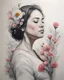 Placeholder: portrait, acrylic, fine drawing, Pregnancy, flowers,