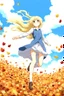 Placeholder: Blonde girl fall from sky. Anime style