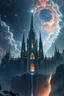 Placeholder: a colossal cathedral grown from black crystal, perched on the edge of a gravity rift, glowing constellations orbit its spires, the sky torn open by celestial storms, hyper-detailed very realistic professional photograph of a cosmic horror, surreal landscape