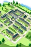 Placeholder: generate a map of a imaginery boarding school campus in the scottish highlands and label the different buildings with their purpose for example boarding house