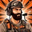 Placeholder: bearded gamer tactical paramedic orange background