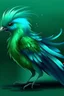 Placeholder: fantasy green bird with blue feathers and a silver beak