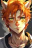 Placeholder: A young adult male human, cat ears, orange messy hair anime realistic tiger stripes