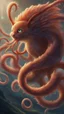 Placeholder: a small, fluffy creature with a round, plump body and long, wavy tentacles, It has bright, glowing eyes that pulse to the beat of the music