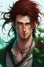 Placeholder: determined wet pirate nereid male with deep auburn hair and seaweed