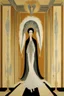 Placeholder: a woman with feathers in an Art Deco foyer by artist "Erté",by artist "Leonora Carrington"