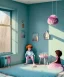 Placeholder: Realistic child room scene. sweet big furry monster sitting. girl from behind. Steven Spielberg style. Red hair, smile, happy, gradient color fog. highly detailed, concept art, unreal engine 5, ray tracing, RTX, lumen lighting, ultra detail, volumetric lighting, 3d, finely drawn, high definition, high resolution.