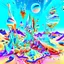 Placeholder: Bright, glittering, 3d, steel-like, surreal objects in a bright environment, desert, night light, melting cream, Yves Tanguy style