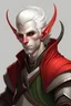 Placeholder: male tiefling red skin with white hair and white eyes rogue