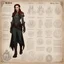Placeholder: character concept sheet with AD&D statistics and characteristics, [illustration for HELLBOY II the golden army] youthful Julianne Nicholson as a wizard covered with tattoos (AD&D)