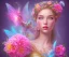 Placeholder: beautiful bright fairy portrait in a pink,blue, yellow flowers background