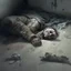 Placeholder: Alone and forsaken, on the verge of dying, lying down with gunshot wound to the stomach, realistic