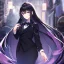 Placeholder: Clear focus,High resolution, Black long straight hair, Long bangs, and purple eyes, wearing a black suit