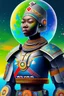 Placeholder: african head portrait, warrior costume, village, meditation, woods, galaxy sky, 8k quality