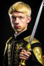 Placeholder: young european blond short hair adult royal guard swordsman with rapier