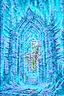 Placeholder: Glowing spiked iron entrance to a scary scifi blue mine at night fantasy rpg painterly art