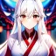 Placeholder: Clear focus, 8k, girl, high quality, detailed, white hair, red eyes, beautiful lighting, vibrant colors, miko