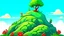 Placeholder: fantasy cartoon illustration: a shrub on a hill, there is a ribbon on the shrub