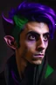 Placeholder: A portrait of a young elf, a wizard, spike ears, purple hair, Caravaggio style