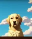 Placeholder: Cute golden retriever puppy dog sitting down looking up , plain background