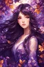 Placeholder: The artist skillfully depicted a beautiful anime girl with long, dark, shiny hair, wearing a glittery floral dress. Her big, lovely hazel eyes sparkled with a hint of mischief as she stood surrounded by intricate purple vines and leaves. The digital painting showcased vibrant colors, bringing the illustration to life in a captivating and enchanting way.