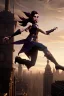 Placeholder: an elf jumping from a victorian style building, fantasy art, 4k, ultradetailed body face limbs, gloomy city