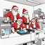 Placeholder: Santa Claus and his elves trying out a new 3D printer for making toys