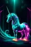 Placeholder: Unicorn with neon glow in the middle of a dark fantasy world, mysterious aura of details