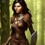 Placeholder: dungeons and dragons, female wood elf, druid, brown hair, brown eyes, full body, realistic face, short hair, large nose, closed mouth, leather armor, dark skin, one person